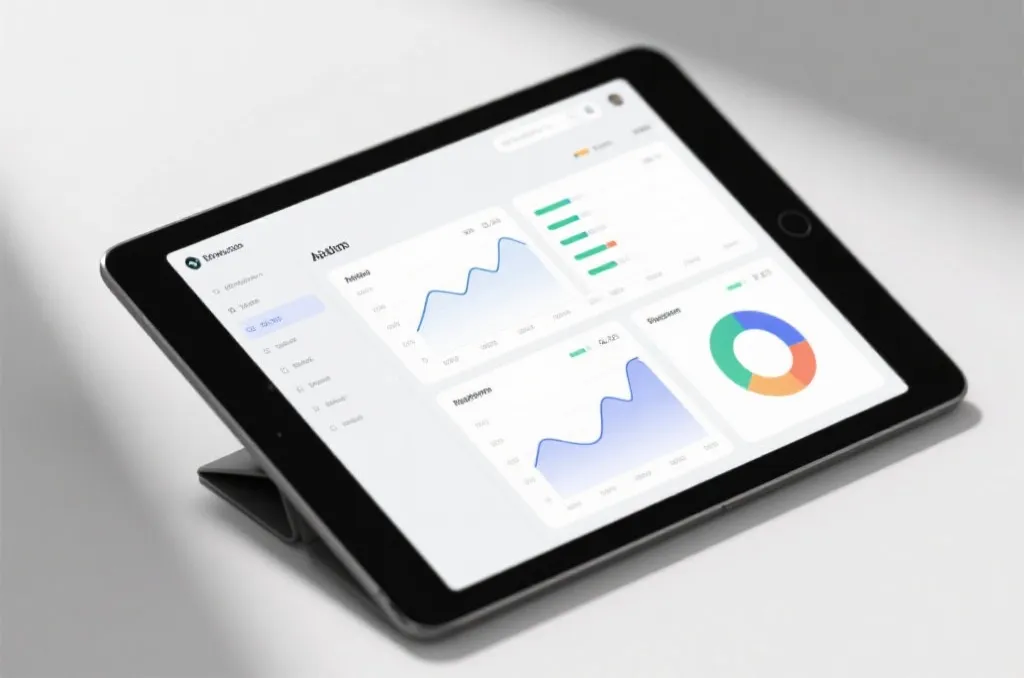Sports analytics dashboard displayed on a tablet showing charts and performance graphs